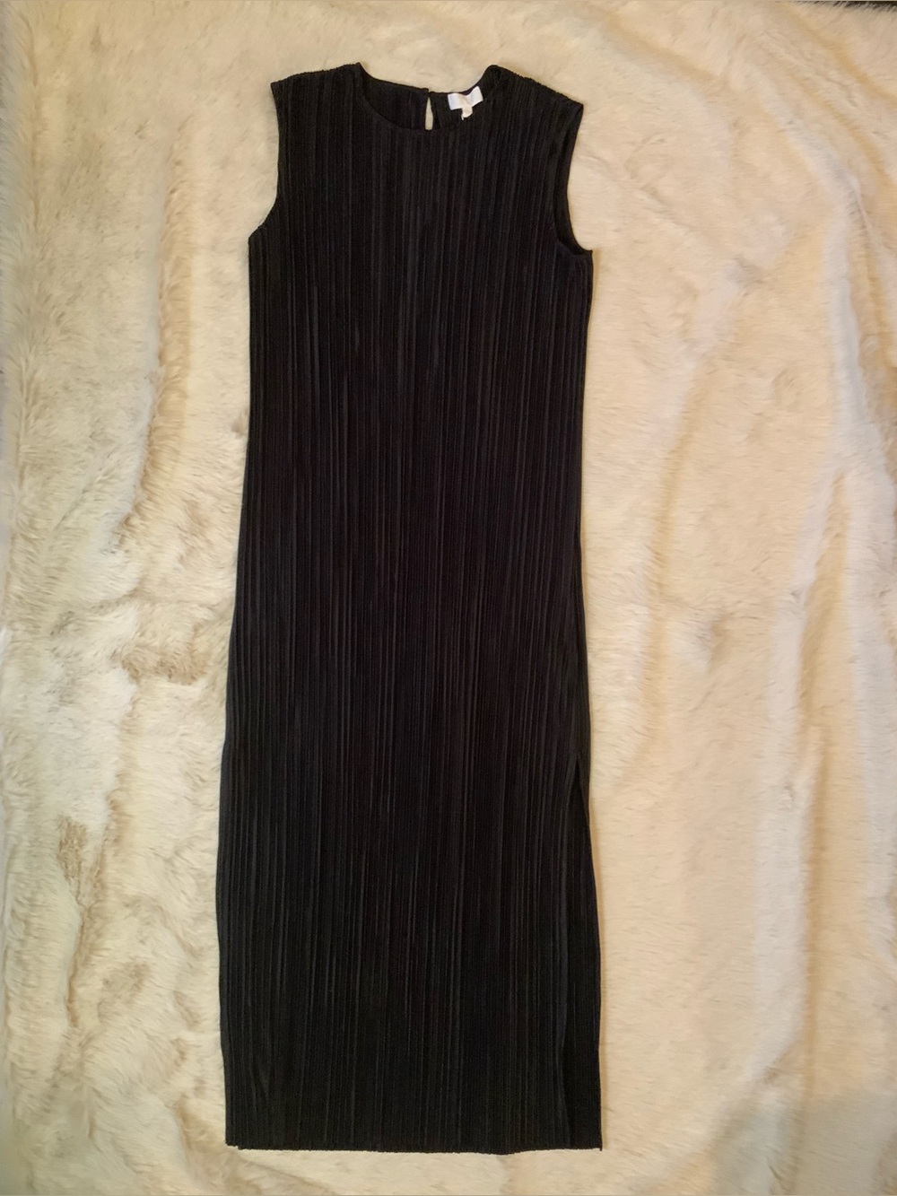 Le AL.X Pleated Shift Dress Black Crew Neck Sleeveless Women’s L